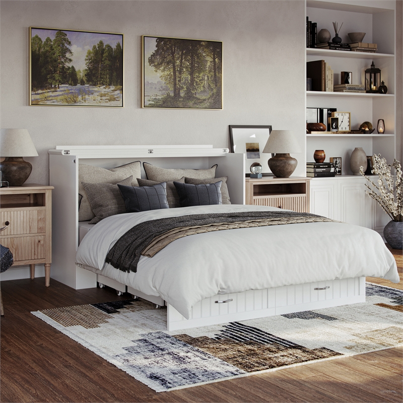 AFI Aspen Queen Solid Wood Murphy Bed Chest with Mattress in White