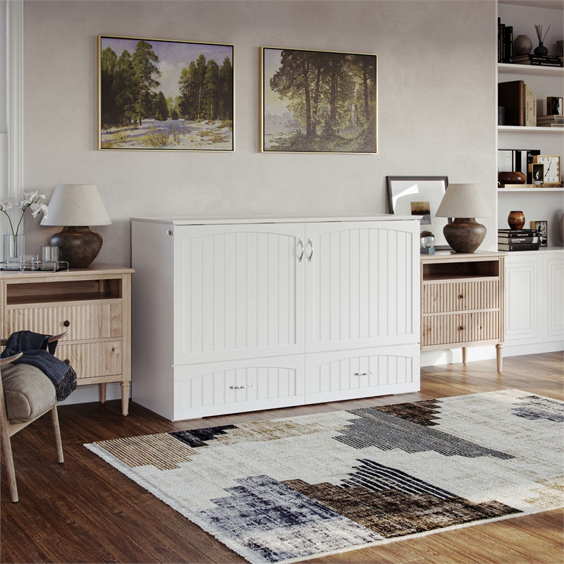 AFI Aspen Queen Solid Wood Murphy Bed Chest with Mattress in White