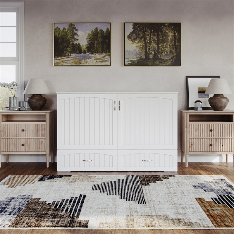 AFI Aspen Queen Solid Wood Murphy Bed Chest with Mattress in White