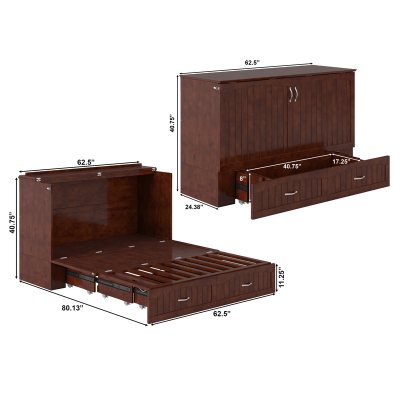 AFI Aspen Queen Solid Wood Murphy Bed Chest with Mattress in Walnut