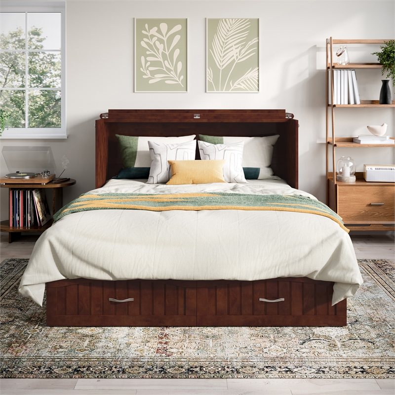 AFI Aspen Queen Solid Wood Murphy Bed Chest with Mattress in Walnut