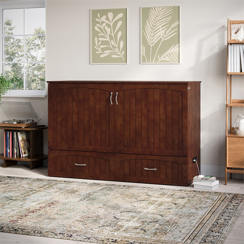 AFI Aspen Queen Solid Wood Murphy Bed Chest with Mattress in Walnut