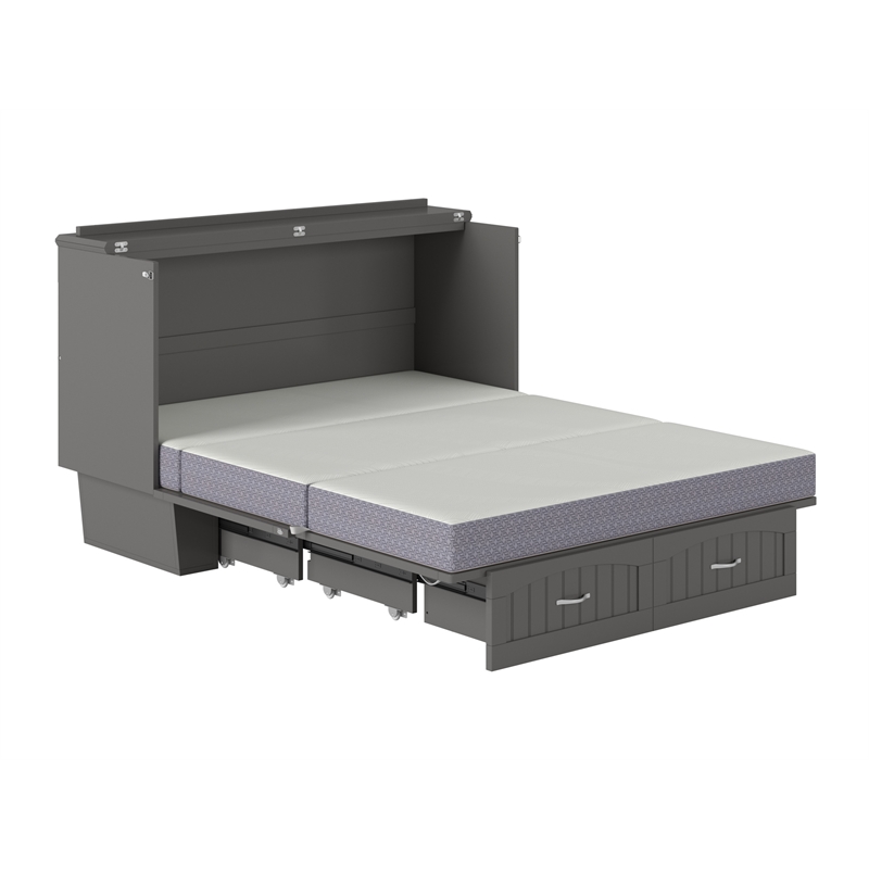 AFI Aspen Queen Solid Wood Murphy Bed Chest with Mattress in Gray