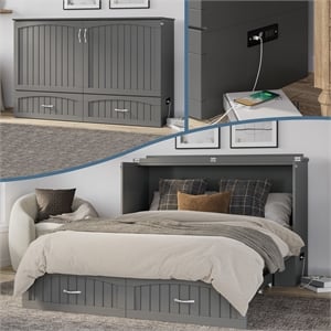 AFI Aspen Queen Solid Wood Murphy Bed Chest with Mattress in Gray