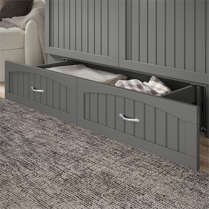 AFI Aspen Queen Solid Wood Murphy Bed Chest with Mattress in Gray