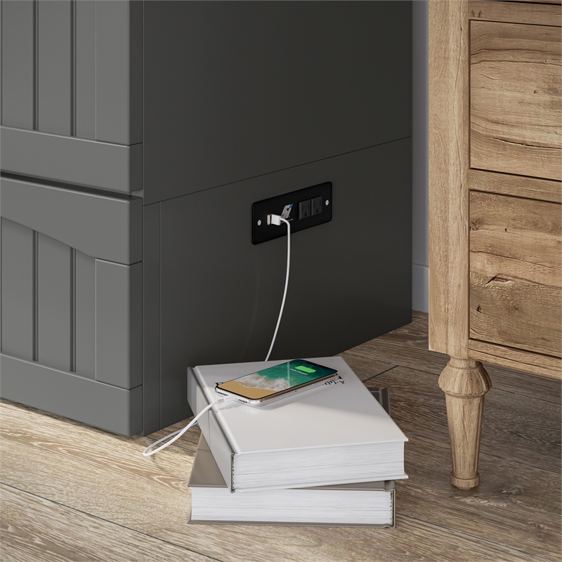 AFI Aspen Queen Solid Wood Murphy Bed Chest with Mattress in Gray