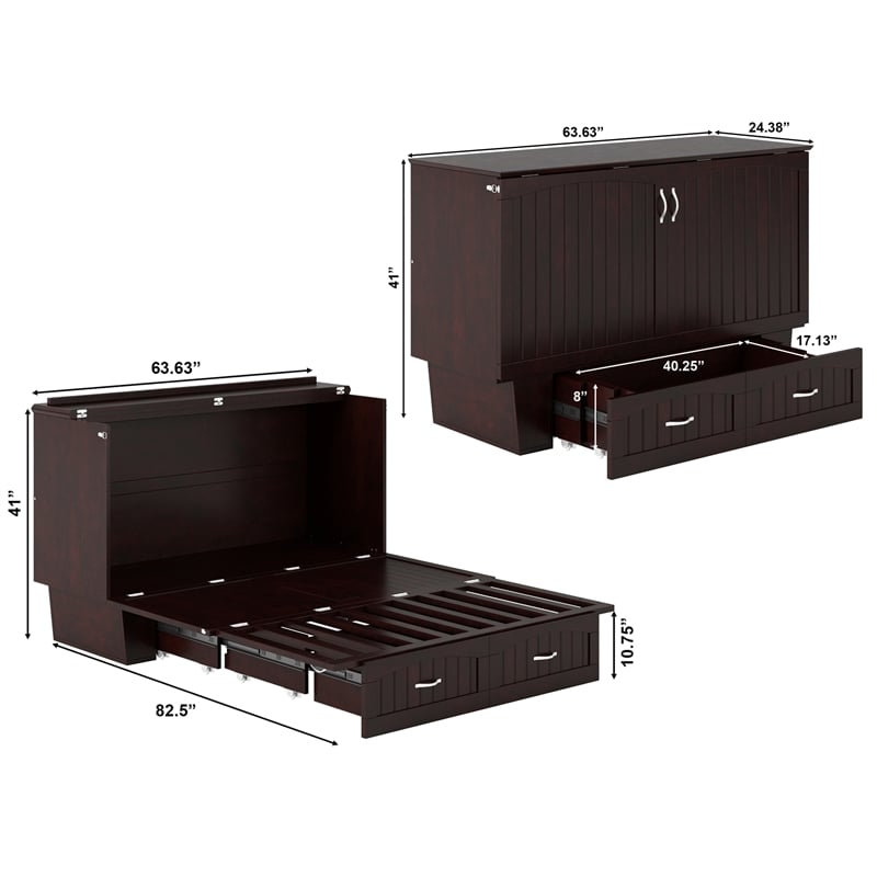 AFI Sydney Queen Solid Wood Murphy Bed Chest with Mattress in Espresso