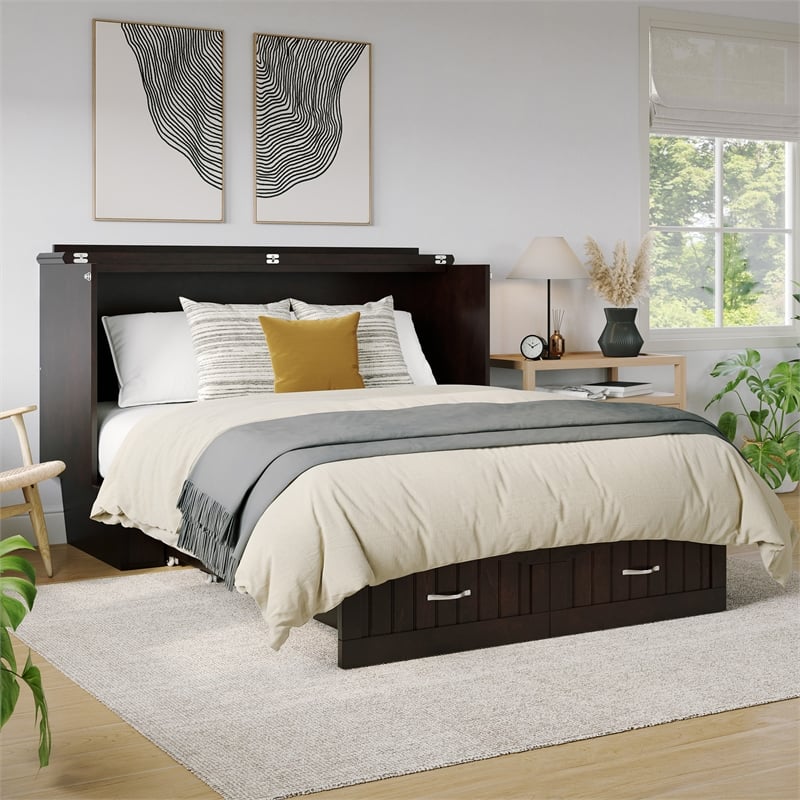 AFI Sydney Queen Solid Wood Murphy Bed Chest with Mattress in Espresso