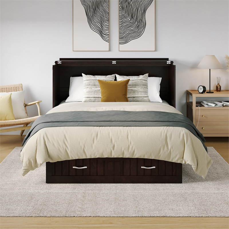 AFI Sydney Queen Solid Wood Murphy Bed Chest with Mattress in Espresso