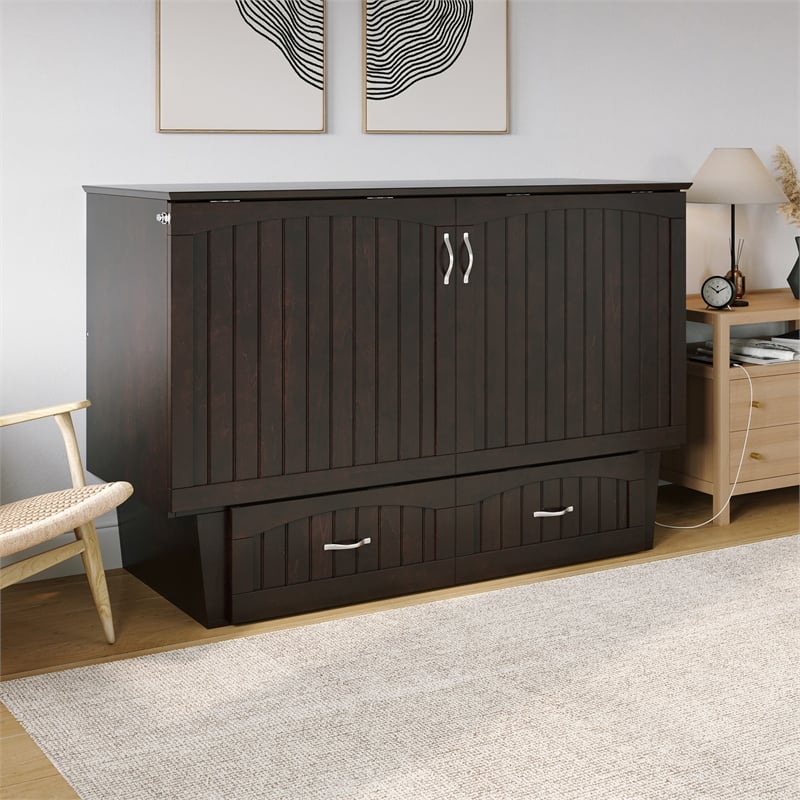 AFI Sydney Queen Solid Wood Murphy Bed Chest with Mattress in Espresso