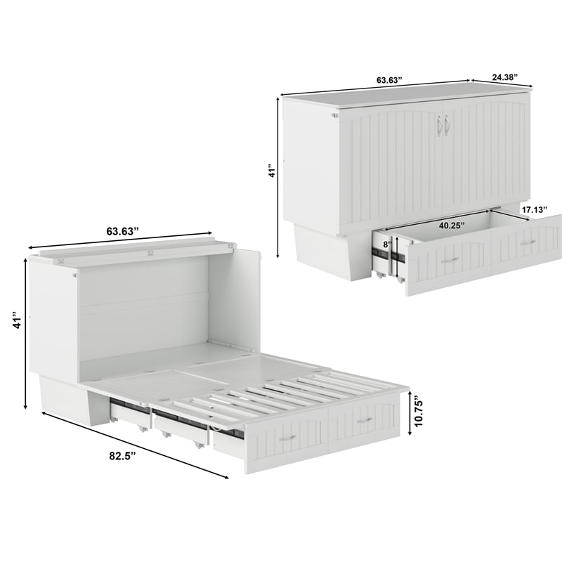 AFI Sydney Queen Solid Wood Murphy Bed Chest with Mattress in White