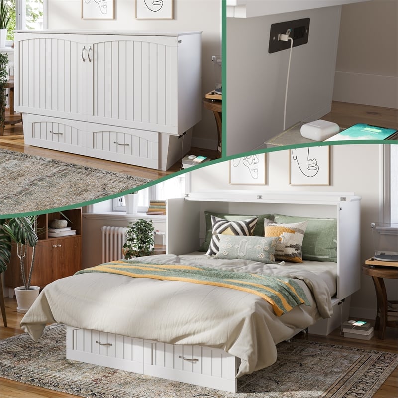 AFI Sydney Queen Solid Wood Murphy Bed Chest with Mattress in White