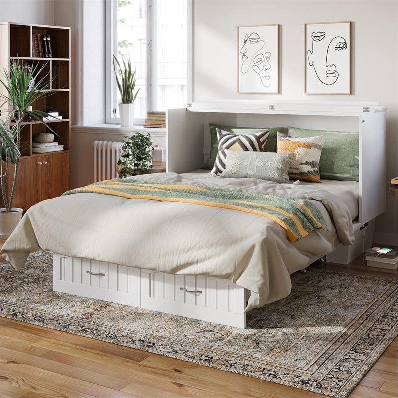 AFI Sydney Queen Solid Wood Murphy Bed Chest with Mattress in White