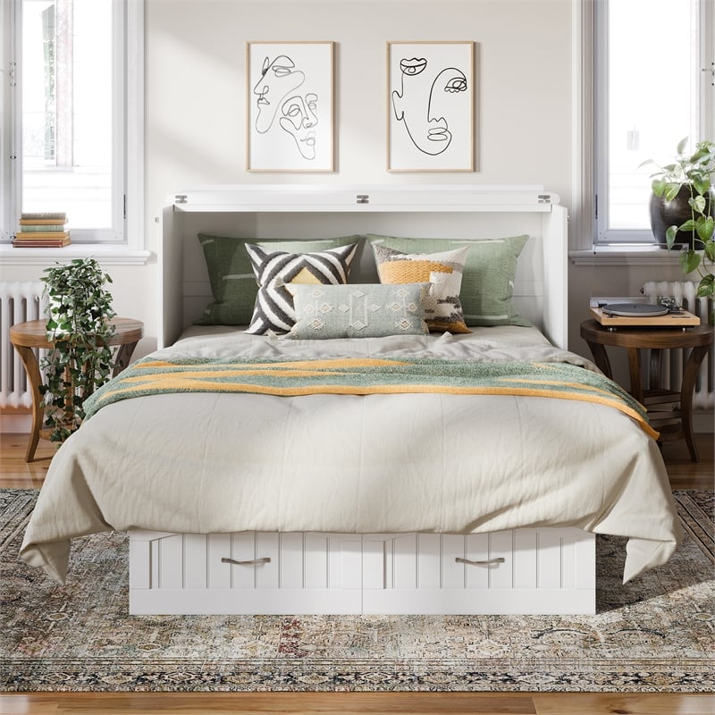 AFI Sydney Queen Solid Wood Murphy Bed Chest with Mattress in White
