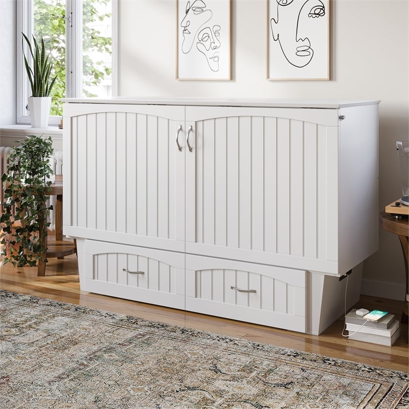 AFI Sydney Queen Solid Wood Murphy Bed Chest with Mattress in White