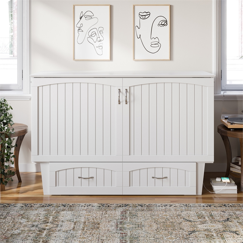 AFI Sydney Queen Solid Wood Murphy Bed Chest with Mattress in White