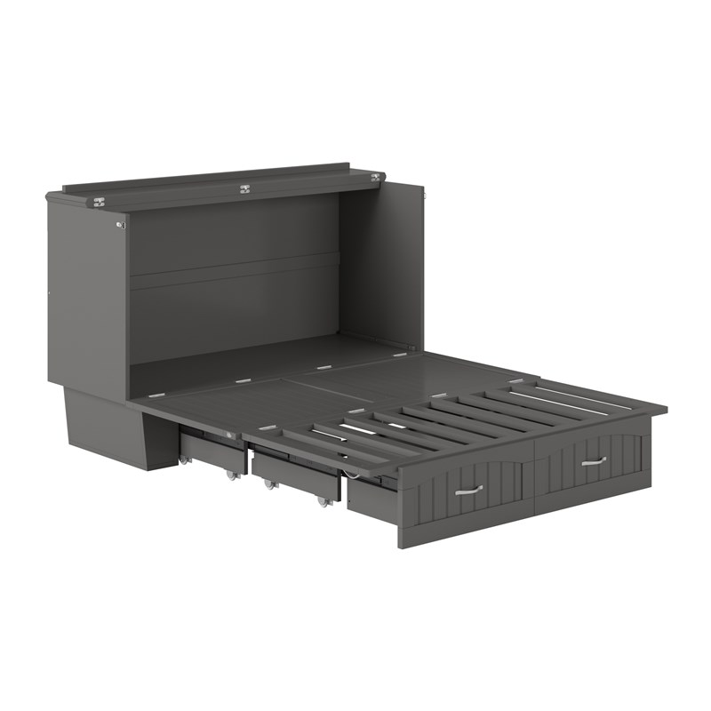 AFI Sydney Queen Solid Wood Murphy Bed Chest with Mattress in Gray