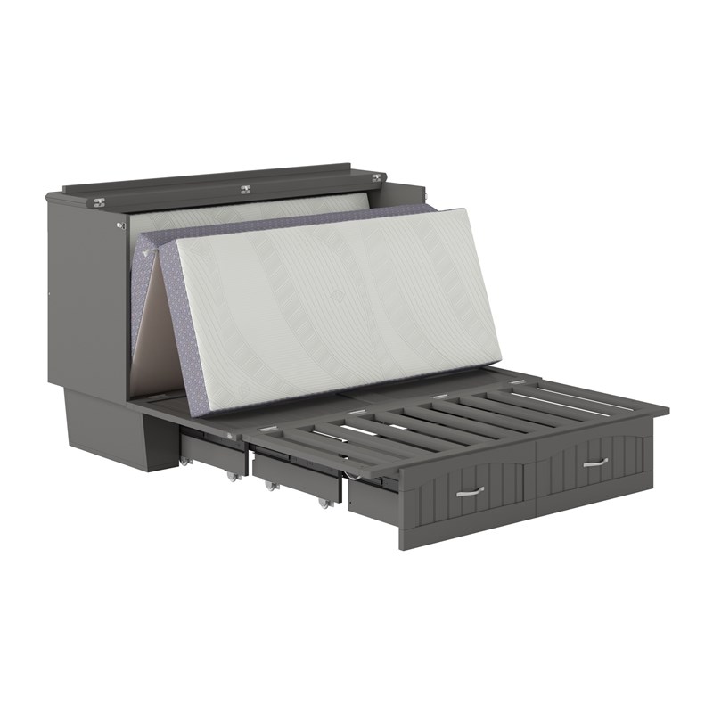 AFI Sydney Queen Solid Wood Murphy Bed Chest with Mattress in Gray