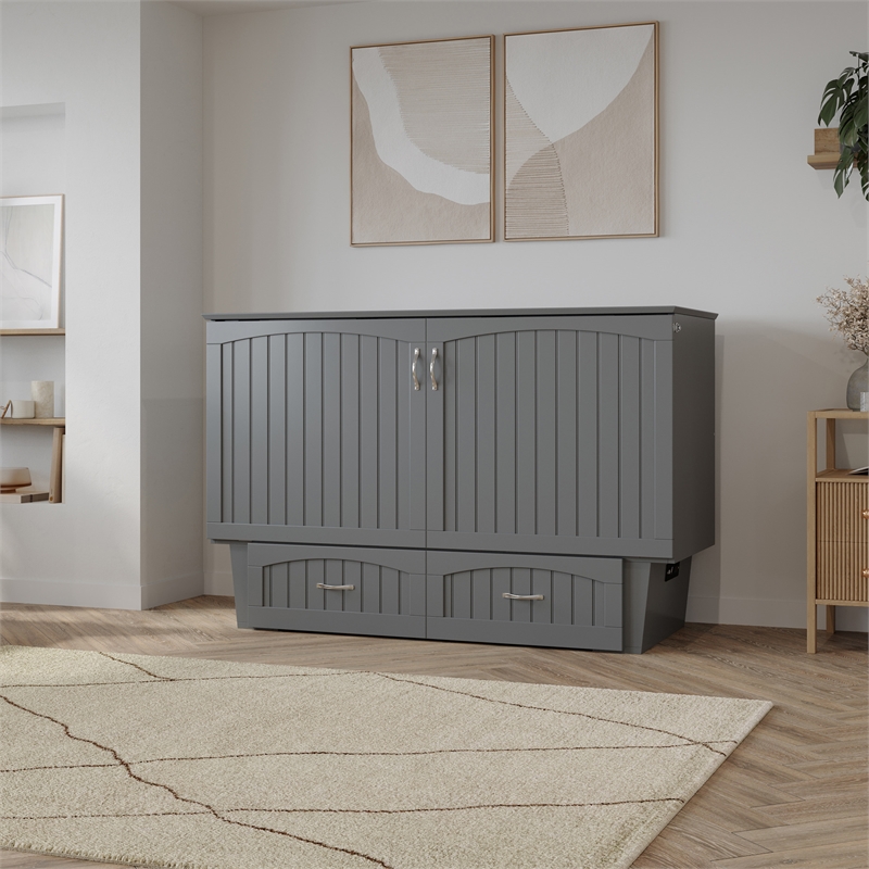 AFI Sydney Queen Solid Wood Murphy Bed Chest with Mattress in Gray