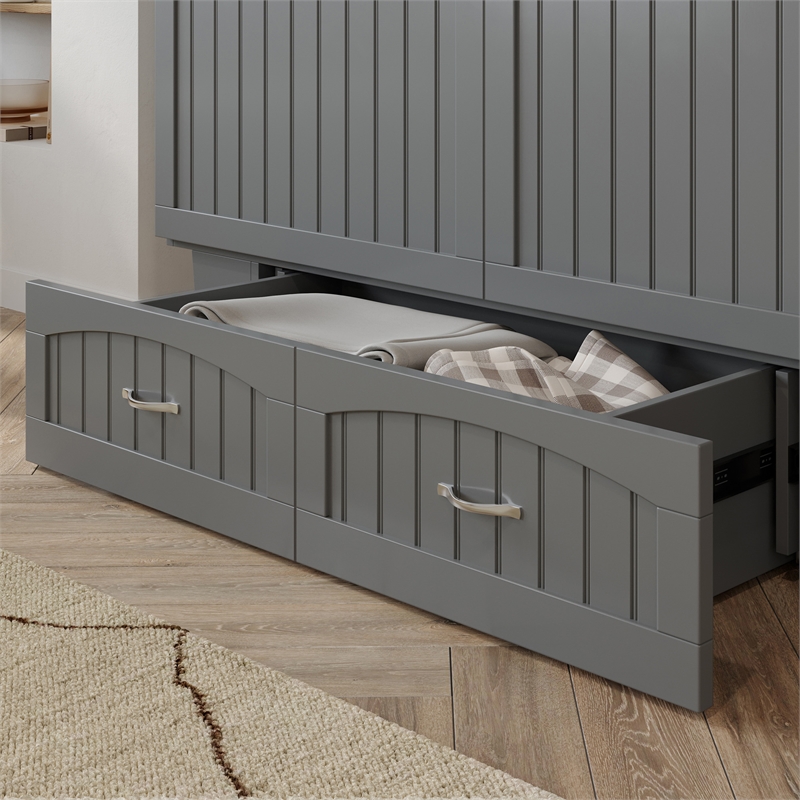 AFI Sydney Queen Solid Wood Murphy Bed Chest with Mattress in Gray