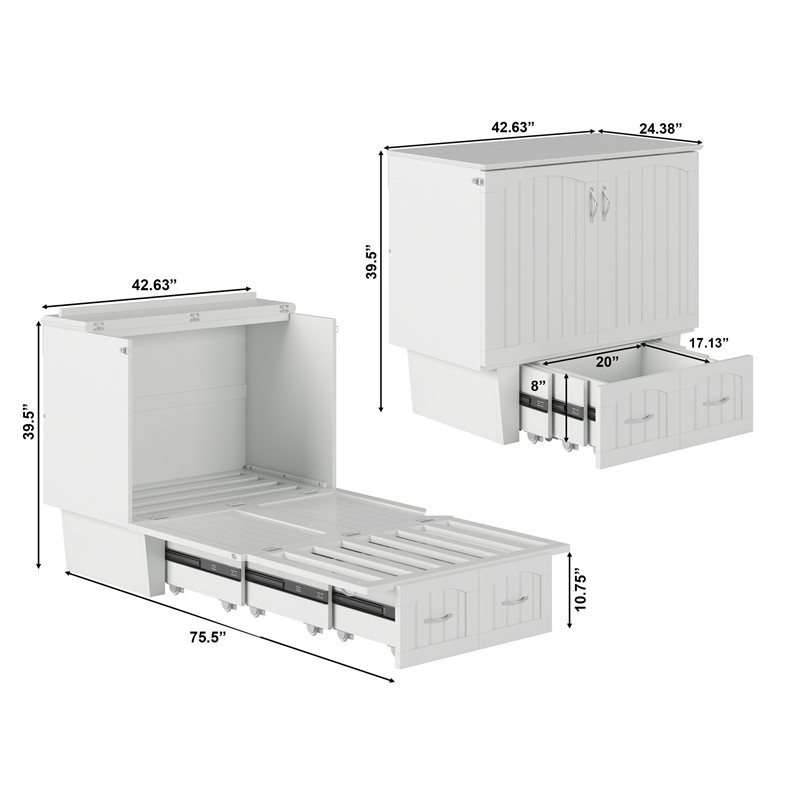 AFI Sydney Twin Solid Wood Murphy Bed Chest with Mattress in White