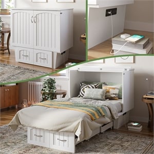 AFI Sydney Twin Solid Wood Murphy Bed Chest with Mattress in White