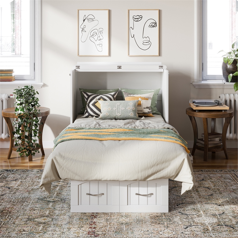 AFI Sydney Twin Solid Wood Murphy Bed Chest with Mattress in White