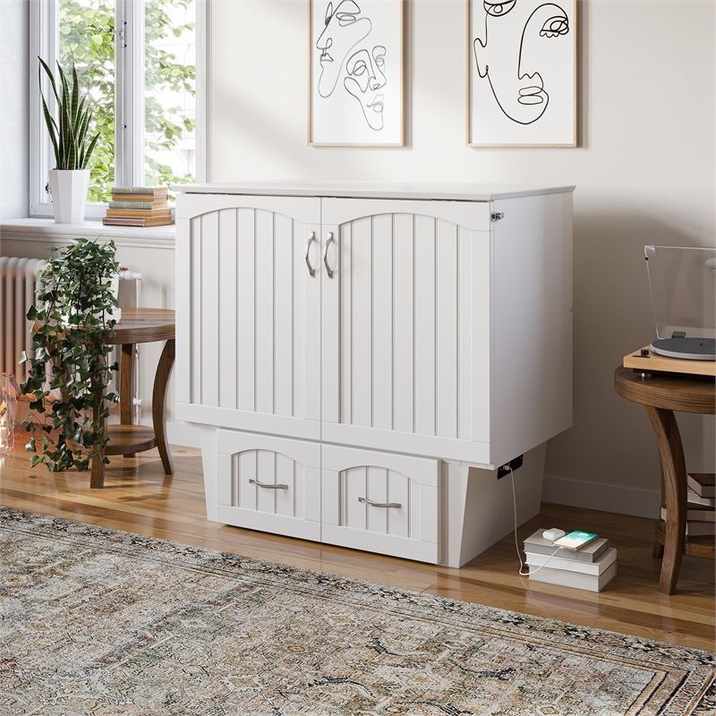 AFI Sydney Twin Solid Wood Murphy Bed Chest with Mattress in White