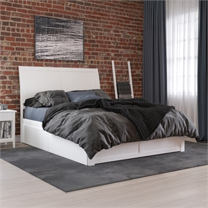 Portland Queen Wood Platform Bed with Footboard & 2 Storage Drawers in White