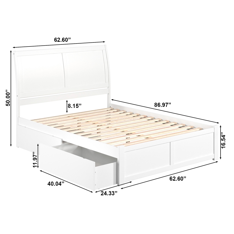 Portland Queen Wood Platform Bed with Footboard & 2 Storage Drawers in White