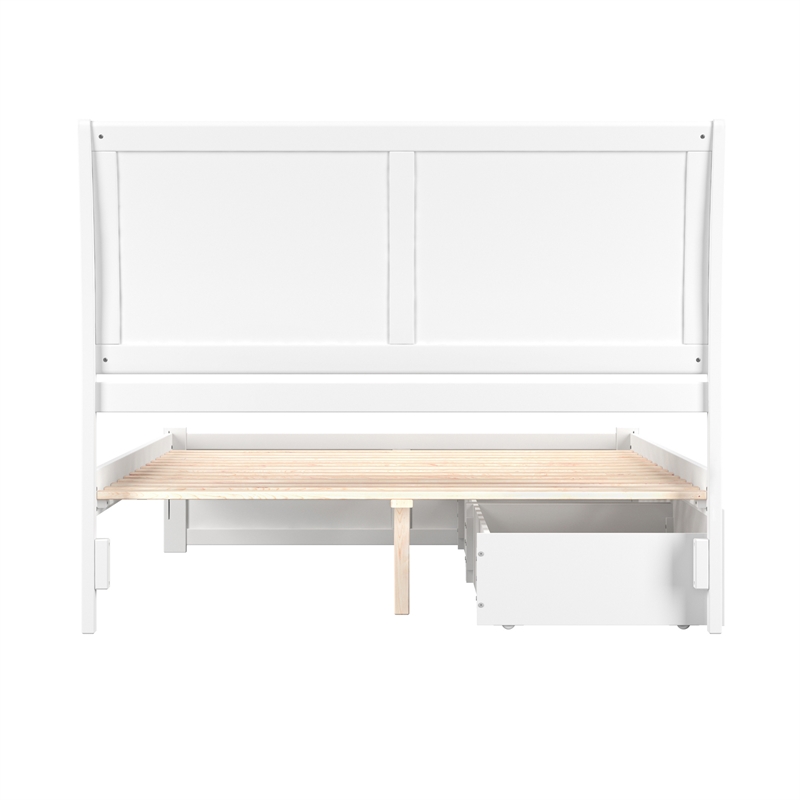 Portland Queen Wood Platform Bed with Footboard & 2 Storage Drawers in White