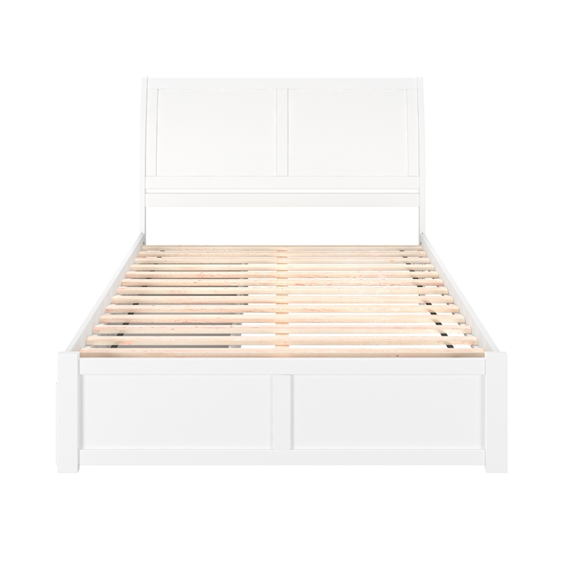Portland Queen Wood Platform Bed with Footboard & 2 Storage Drawers in White