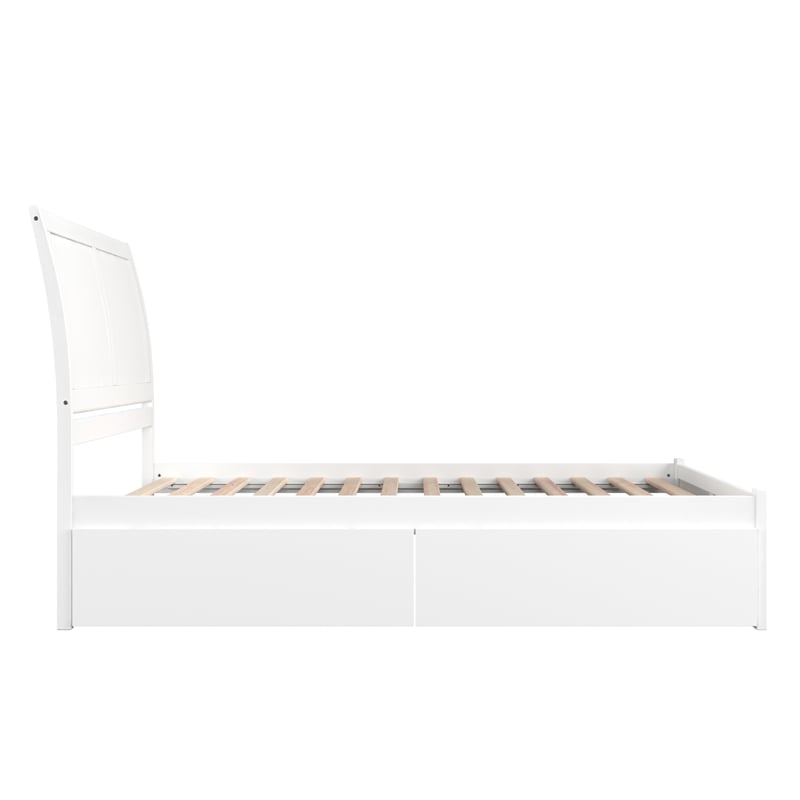 Portland Queen Wood Platform Bed with Footboard & 2 Storage Drawers in White