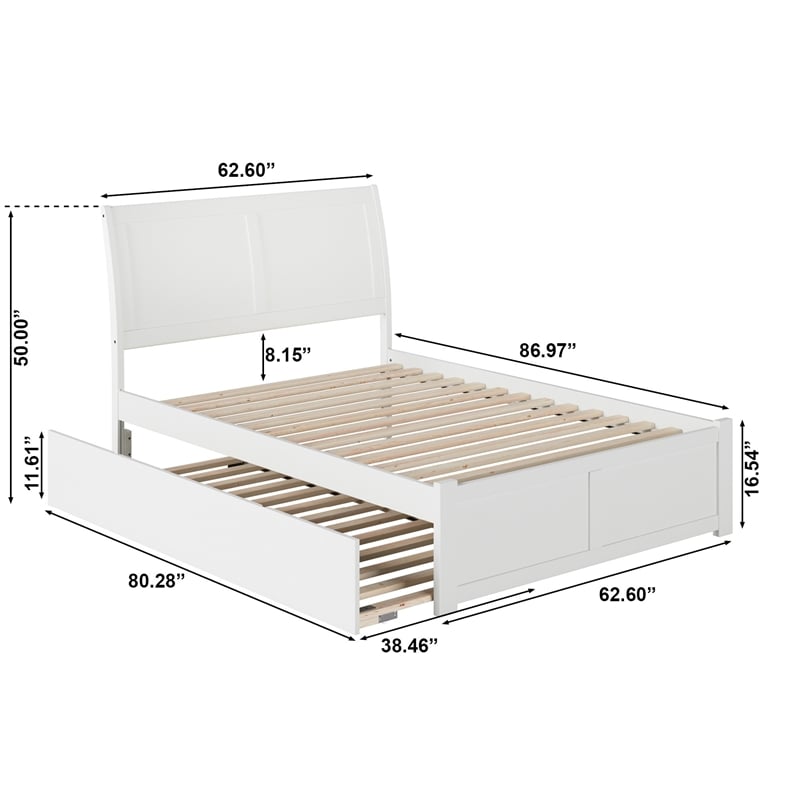 Portland Queen Wood Platform Bed with Footboard & Twin XL Trundle in White