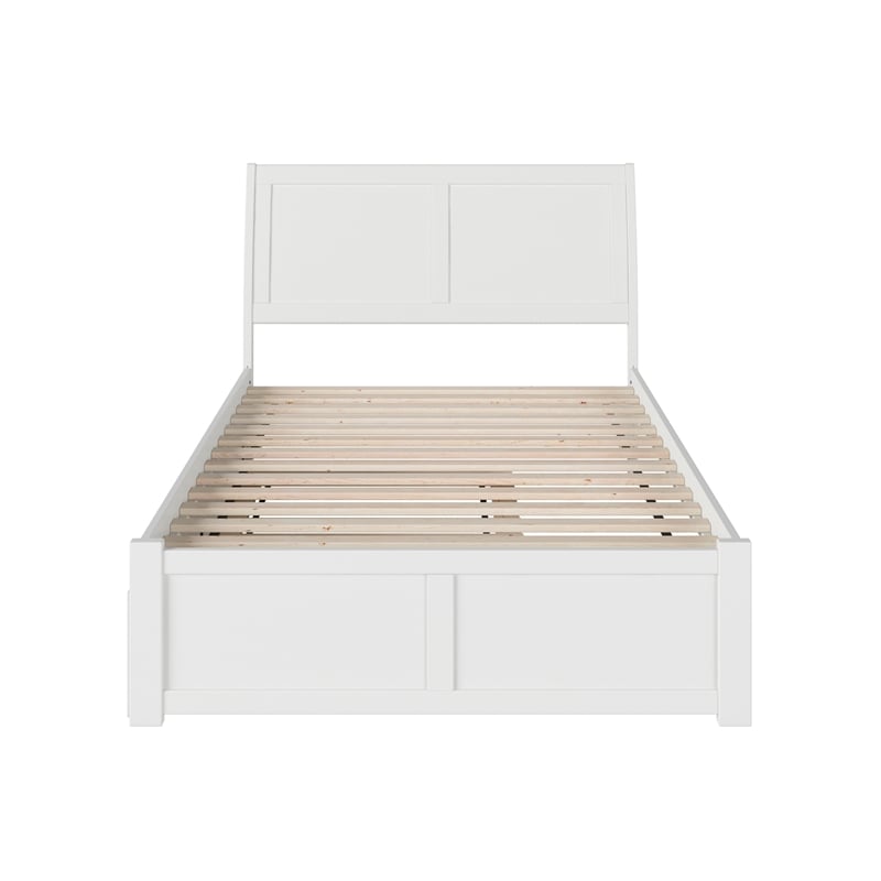 Portland Queen Wood Platform Bed with Footboard & Twin XL Trundle in White