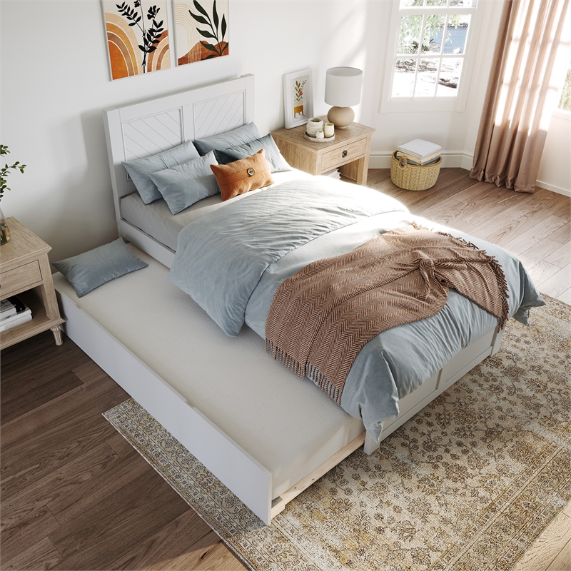 AFI Canyon Twin XL Wood Platform Bed with Footboard & Twin XL Trundle in White