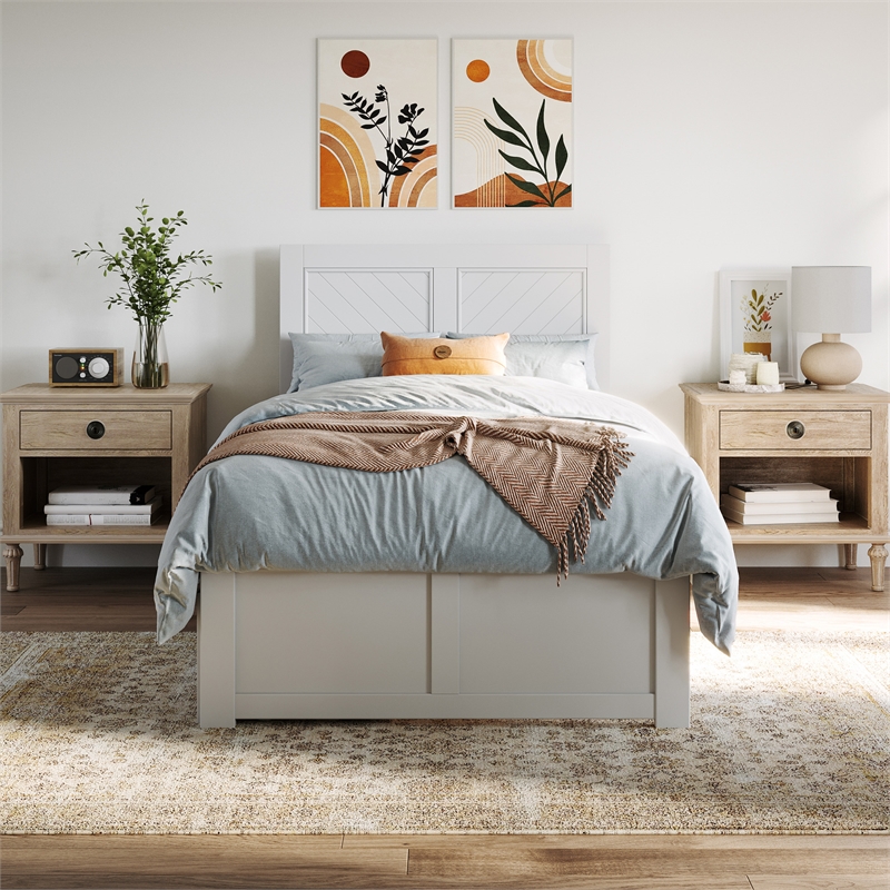 AFI Canyon Twin XL Wood Platform Bed with Footboard & Twin XL Trundle in White