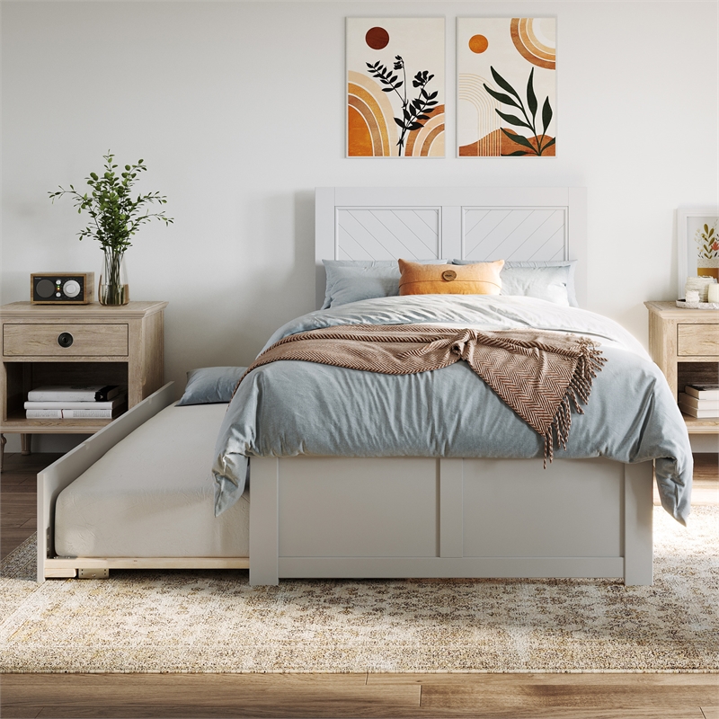 AFI Canyon Twin XL Wood Platform Bed with Footboard & Twin XL Trundle in White