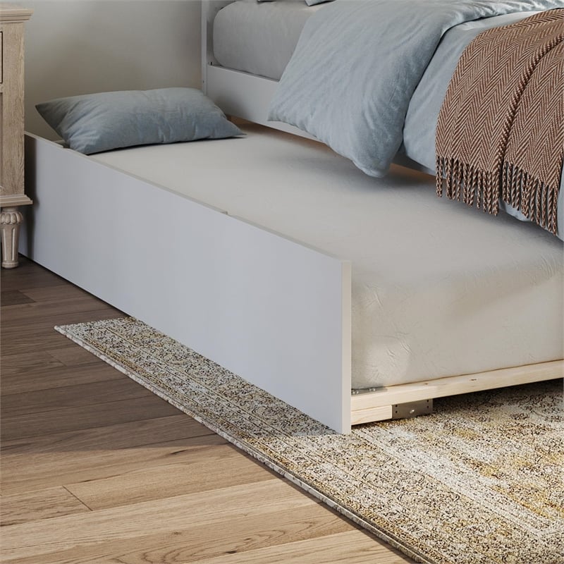 AFI Canyon Twin Solid Wood Platform Bed with Footboard & Twin Trundle in White