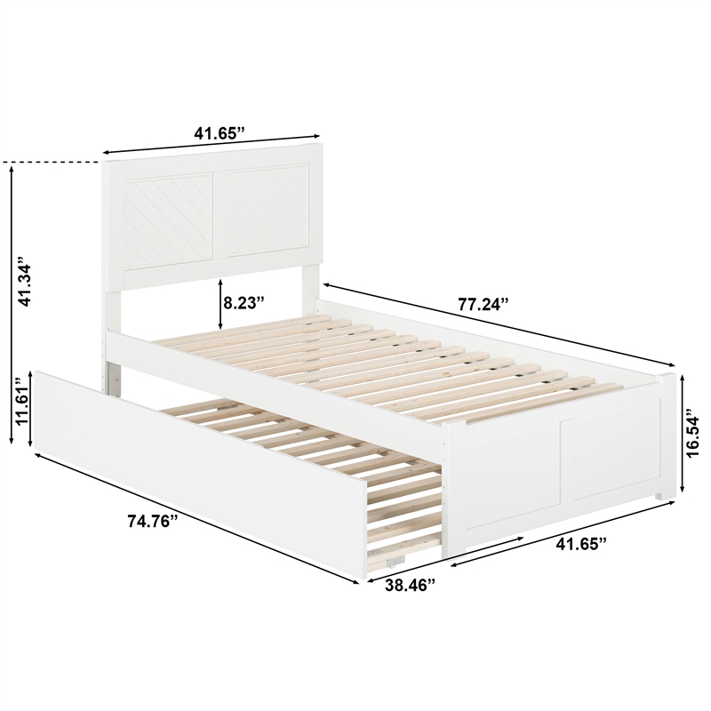 AFI Canyon Twin Solid Wood Platform Bed with Footboard & Twin Trundle in White