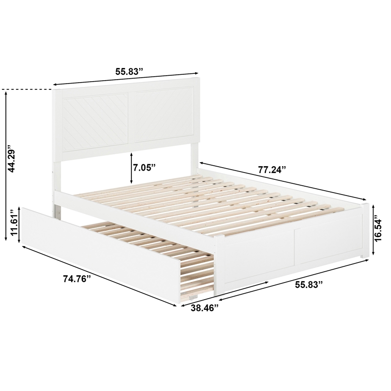 AFI Canyon Full Solid Wood Platform Bed with Footboard & Twin Trundle in White
