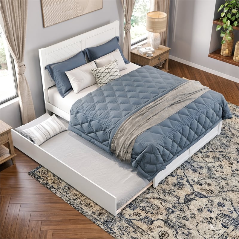 AFI Canyon Full Solid Wood Platform Bed with Footboard & Twin Trundle in White