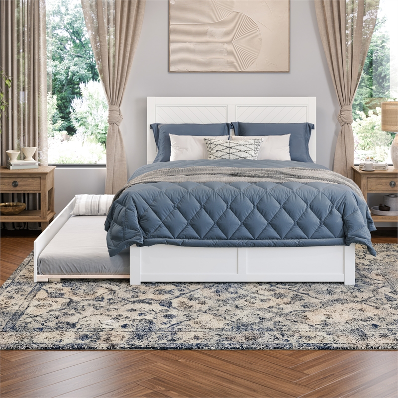 AFI Canyon Full Solid Wood Platform Bed with Footboard & Twin Trundle in White