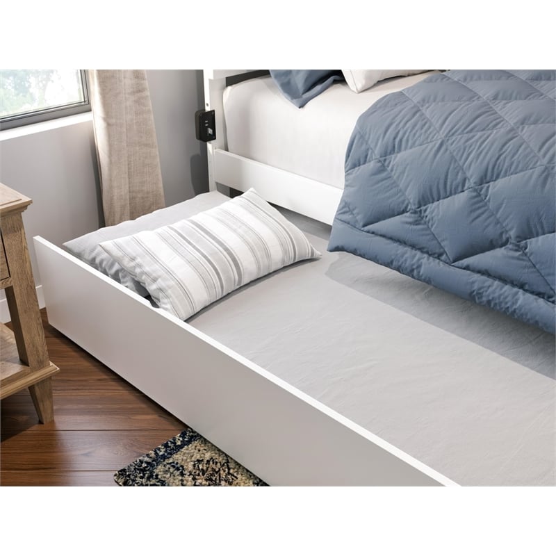 AFI Canyon Full Solid Wood Platform Bed with Footboard & Full Trundle in White