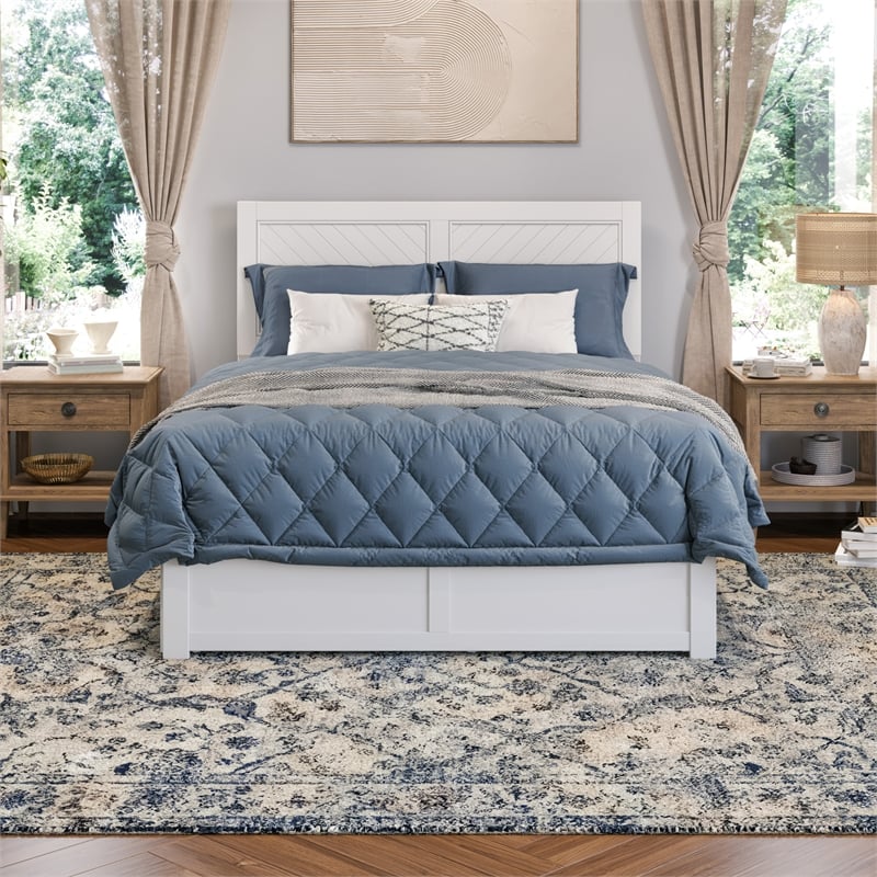 AFI Canyon Queen Wood Platform Bed with Footboard & Twin XL Trundle in White