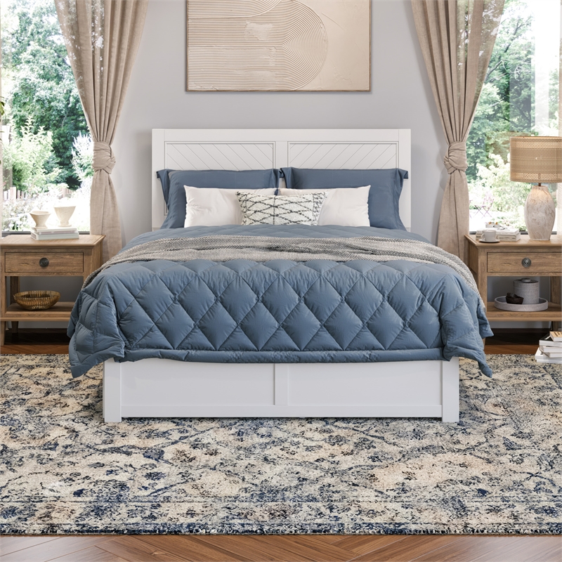 AFI Canyon King Wood Platform Bed with Footboard & Twin XL Trundle in White