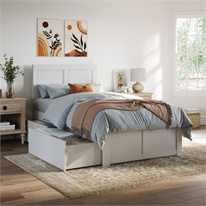 AFI Canyon Twin XL Wood Platform Bed with Footboard & Set of 2 Drawers in White