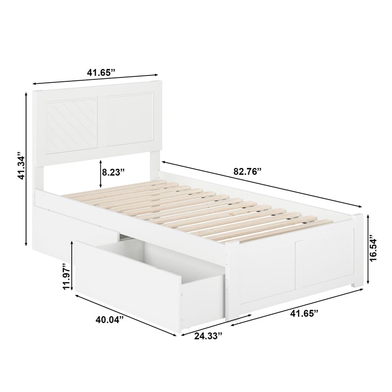 AFI Canyon Twin XL Wood Platform Bed with Footboard & Set of 2 Drawers in White