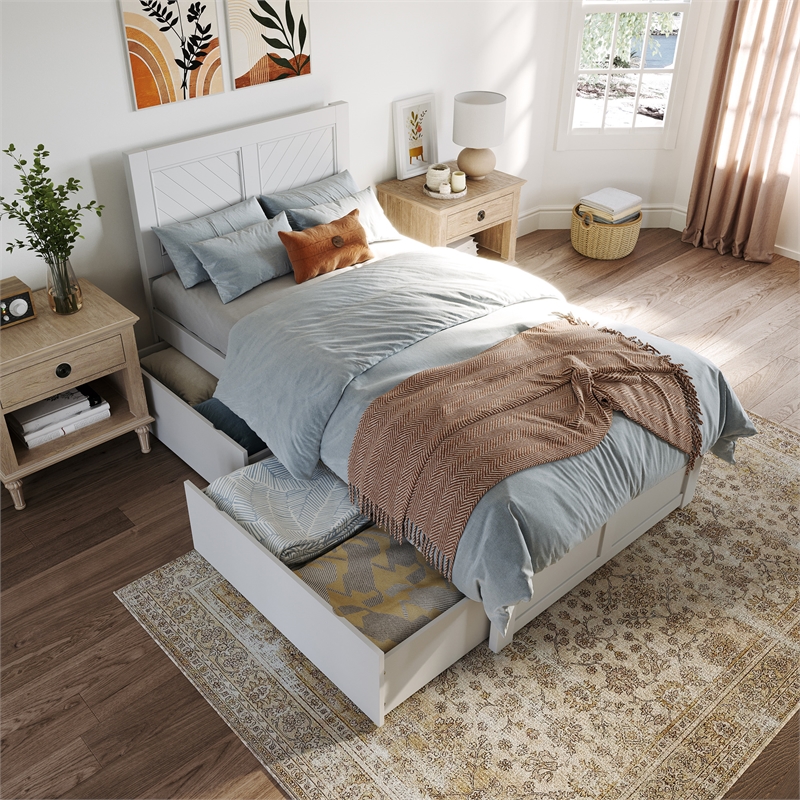 AFI Canyon Twin XL Wood Platform Bed with Footboard & Set of 2 Drawers in White
