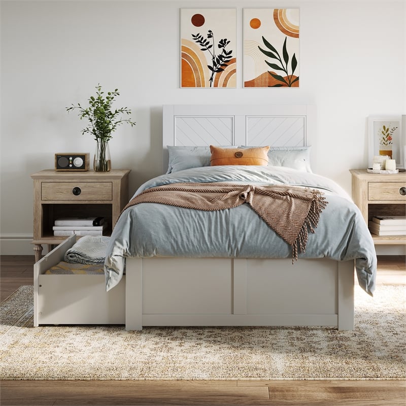 AFI Canyon Twin XL Wood Platform Bed with Footboard & Set of 2 Drawers in White